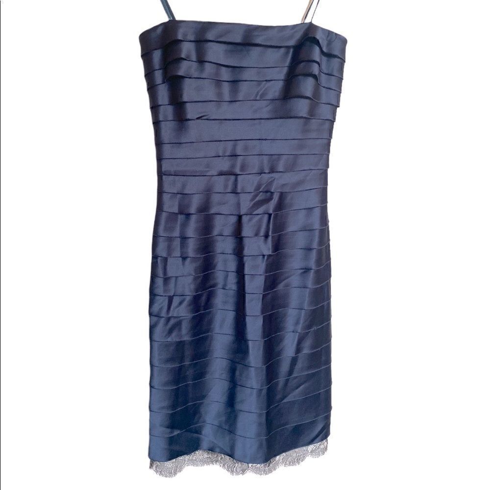 Y2K BCBGMaxazria Strapless Pleated Navy Bodycon Dress Size 6